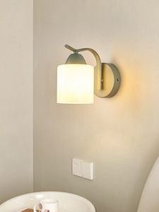 Nordic Style Creamy Green Wall Lamp Bedroom Living Room Stairway Passage Background Lighting Iron Glass LED Wall Switch Control