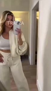 Bộ Đồ Thể Thao Nữ HH Sang Trọng Áo Hoodie Có Mũ Và Khóa Kéo Quần Ống Rộng Có Dây Rút Phong Cách Thường Ngày Mùa Thu 2024