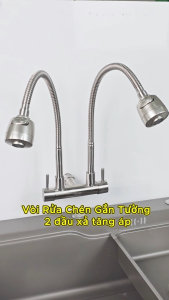 Vòi rửa chén gắn tường 2 đầu xả tăng áp inox 304 Hobby home decor G2T