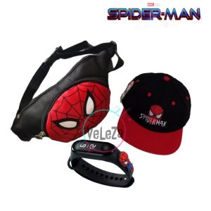Tas anak waistbag anak canvas karakter spidermann 3in1 - tas + topi + jam tangan - tas anak