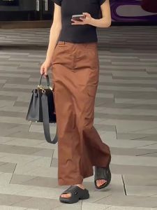 American Retro Workwear High Waist Mini Skirt Womens Design Sensation Hip Conceal Slimming Commute Style Long Skirt