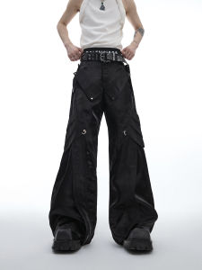 กางเกงหนังสะท้อนแสงแบบลำลอง ทรงหลวม ทรงขาบานเล็ก ซิปรูดแบบโลหะ กางเกงขายาวทรงลำลองสำหรับฤดูใบไม้ร่วง