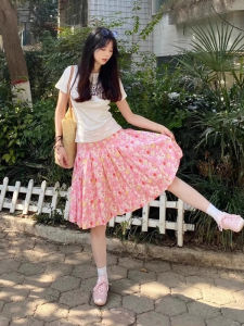 Váy Xếp Ly Lưng Cao Họa Tiết Hoa Ngọt Ngào Cho Nữ Mùa Hè Thiết Kế Mới Cao Cấp Đa Năng Chất Liệu Vải Dệt Kim Dáng Chữ a