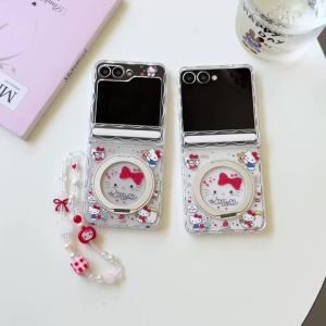 Sanrio | Ốp Điện Thoại Samsung Galaxy Z Flip Hello Kitty Toàn Màn Hình Nam Châm 360 Độ Kèm Dây Đeo - Ốp Hoạt Hình Dễ Thương Chống Sốc