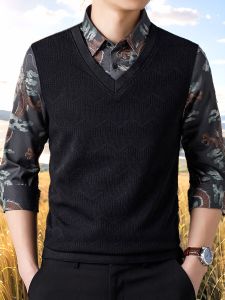 เสื้อสเวตเตอร์คอกว้างแขนยาวผู้ชายสไตล์เกาหลีแฟชั่นฤดูใบไม้ผลิและฤดูใบไม้ร่วง เสื้อผ้าทำงานสไตล์จีน