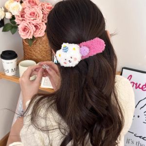 Autumn Winter Plush Bear Hair Clip Women Side Bangs Duckbill Clip Large Size Hair Card RoSCI Korean Style Fresh out Fashion