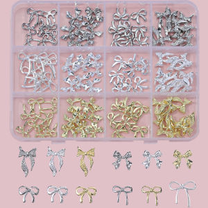 96/50Pcs 3D Bowknot/Ribbon Metal Nail Art Charms Sliver/Gold Alloy Bows Nails Rhinestones Decor Luxury DIY Manicure Accessories