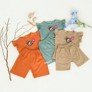 SETELAN KAOS ANAK LABUBU TERBARU BAJU ANAK PEREMPUAN COTTON 30S USIA 2-9 TAHUN TERACOTTA