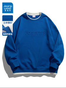 Jeanswest Trendy Casual round Neck Sweatshirt Mens Loose Versatile Long Sleeve T-Shirt Autumn New Style Polyester Youth Fashion