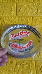 20 pieces - Feather disposable silver round paper plate 9 inches diameter silver (1 Pack)