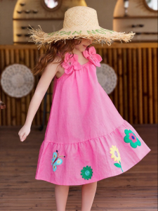 PPTOWN | Summer Halter Dress with 3D Flowers Pink Girls Dress