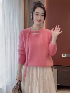 Soft Style Floral Sash Knitted Sweater Womens Autumn Winter New Style Versatile High-End Sensation Slimming Mink Velvet Base Shirt