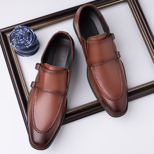 NUDANLAI | Elegant Pointed Leather Business Shoes with Monk Strap