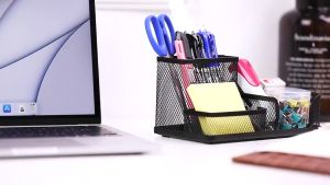 Hộp Đụng Bút Kệ Đựng Bút Khay Bút Kim Loại Để bàn Đa Năng Văn Phòng 3 Ngăn Zaba