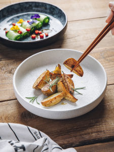 Large Ceramic Western Dinner Plate Deep Dish round Pasta Salad Baking Rice Soup Plate Deep Tom Yum Goong Plate Business Dining Utensils