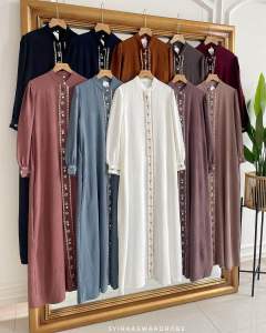 Womscloth - Midi Dress Crinkle Bordir - Dress Lebaran Busui Kancing Lengan Panjang - Gamis Wanita Muslim Terbaru