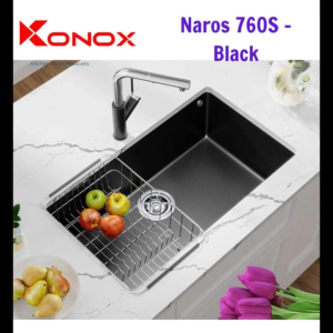 Chậu rửa bát đá granite Konox Naros 760S black grey lắp âm cao cấp kháng khuẩn chống trầy xước
