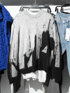 New Autumn Winter Mens Knitted Long Sleeve round Neck Comfortable Loose Fit Fashionable City Style Geometric Pattern Sweater