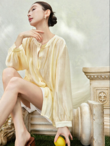 SUSHE | Pastel Style Lyocell Loose Long Sleeves Yellow Shirt