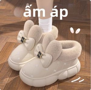 iGOOD-LIVING | Thick Sole Waterproof Warm Slippers Bow Indoor Home Shoes