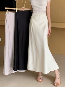 Acetate Satin Fish Tail Skirt High Waist Womens Wrap around Long A-Line Skirts Spring Summer New Style Korean Version Commute