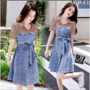 DRESS JEANS WANITA KOMBINASI KATUN