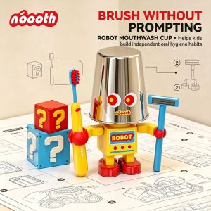 Robot Toothbrush Holder Stand with 304 Stainless Steel Cup Countertop Toothpaste and Toothbrush Storage Organizer for Bathroom Vanity - Fun Kids & Family Bathroom Accessories (Toothbrush Not Included)