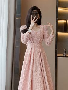 Elegant Pink Princess Style Long Dress Gentle Girls Fashionable Small Dress High Waist A-Line Skirt Soft Polyester Fabric