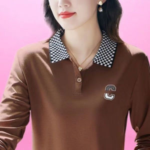 เสื้อยืดคอโปโลแขนยาวสำหรับคุณแม่ ทรงเข้ารูป เสื้อผ้าทำงานสไตล์หวาน ฤดูใบไม้ผลิและฤดูใบไม้ร่วง 2024 ใหม่