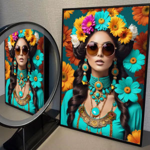 BILIBILI | Oil Painting By Numbers Fashion Glasses Woman with Flowers DIY Number Drawing Canvas Pictures By Numbers Home Decor Large Size