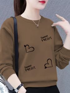 Fashionable Loose Long Sleeve round Neck Sweatshirt Womens Korean Style Spring Autumn Slimming Versatile Solid Color Jacket