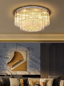 Lampu Gantung Kristal Ruang Tamu Modern Mewah dekorasi 60cm LED 3 Warna Lampu Hias Plafon Kristal Kamar Tidur Hotel Crystal Ceiling Lamp MOOISHC