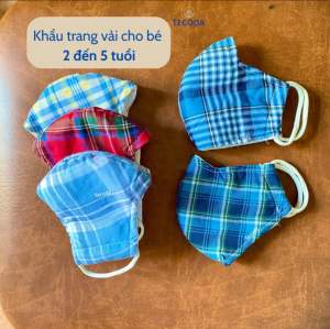 10 Khẩu Trang Vải Trẻ Em Cho Bé 3 Lớp Kẻ Caro Chống Nắng Chống Bụi