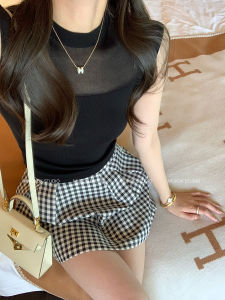 Black And White Plaid High Waist Womens Mini Skirt Spring Summer New Style Fashionable Classic Slimming Bloomer Anti-Light