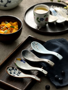 Hot Selling New Product Spoon Multiple Choice Japanese Soup Spoon Children Spoon Ceramic Japanese and Korean Style Tableware Set Small Bent Spoon