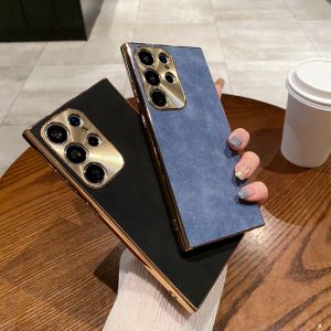 Retro Leather Texture Plated Phone Case Full Cover Lens Protection for S24/S25 Ultra Business Simple Creative Protective Cover for Men And Women
