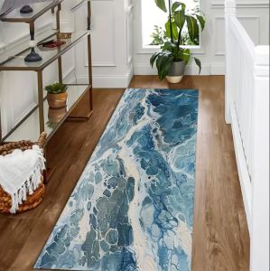 Crystal Dot Plastic Bottom Per Square Meter Wave Beach Scene Long Carpet Mat and Carpet for Living Room and Bedroom Home Decor