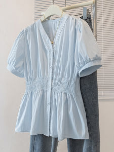 AIYITI | Youthful Fashionable V-neck Blue Short Sleeve Summer New Shirt