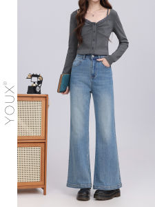 YOUXIANG | Quần Jeans Đùi Rộng Cao Waist Xanh