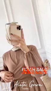 Aleta Dress Wanita Gamis Kondangan Elegant Viral Polos Crinkle Terlaris 2023