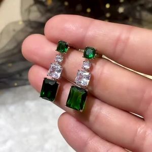 Huitan Newly Green White Stud Earrings Women Graceful Female Wedding Anniversary Gift Noble Ladys Party Jewelry Drop Shipping