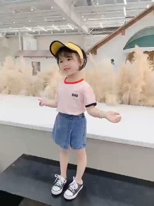ALENA Kebaya Kanak Kanak Perempuan Seluar Pendek Budak Perempuan Jeans Baby Girl Girls Summer Short-sleeved Suit Korean Version Of Childrens Princess Clothes Baby Girl Denim Skirt Pants Two-piece Set