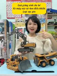 Máy Xúc Xe BenXe Ủi Thùng Sắt Pin Sạc Cho Bé- Xe Điều Khiển Từ Xa Cho Bé