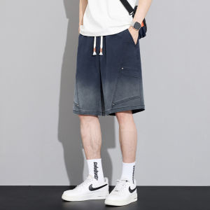 Mens Tencel Loose Jean Shorts Summer Gradient Ice Silk Mid-length