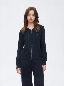 URLAZH | New Simple and Versatile Dark Navy Soft Merino Wool Knitted Cardigan