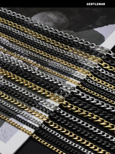 Black Cuban Link Chain Necklace Mens Fashionable Hip Hop Titanium Steel Thick Choker Minimalist Womens Fashion High Street Handsome Gold Sweater Chain