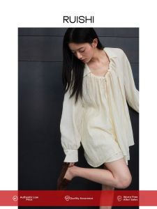epoque de rueen | Slimming Water Wave Acetate Long Sleeve A-Line Shorts Summer Set