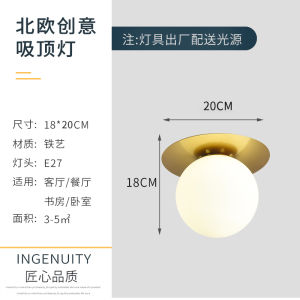 Scandinavian Style Glass Globe Ceiling Lamp Light Luxury Simple Modern Entryway Kitchen Balcony Iron Body LED Lamp