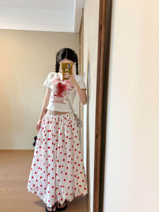 Váy Chữ a Xếp Ly Màu Đỏ Pháp Cho Nữ Mùa Hè Váy Dài Rộng Rãi Váy Dài Đến Đầu Gối Váy Xếp Ly Kiểu Bong Bóng Ngọt Ngào