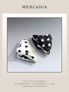 Korean Style Satin Polka Dot Pearl Hair Claw Vintage Triangle Shark Shell Hair Clip Fashionable Hair Accessories for Women